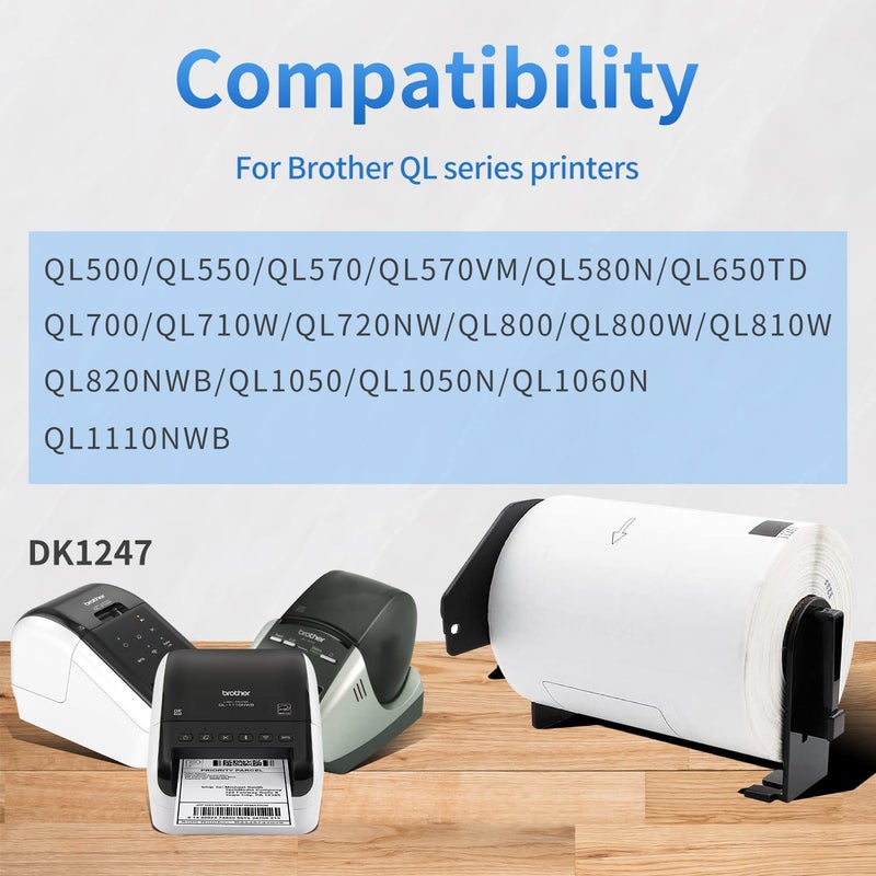 AYMSous Compatible 4 Pack DK-1247 Die-Cut White Address Labels (4.07" x 6.4") with 4 Refillable Cartridges for Brother QL Label Printers (180 Labels/Roll, 720 Total) - Image 3